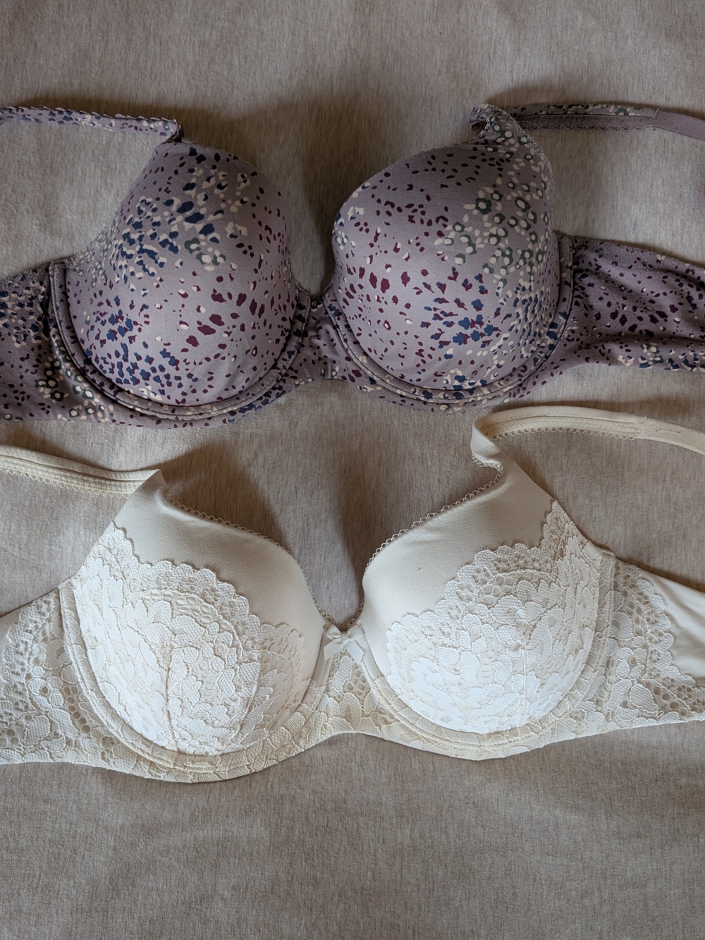Victoria's Secret Lavender Speckle  & Cream Lace Demi Bra 34DD